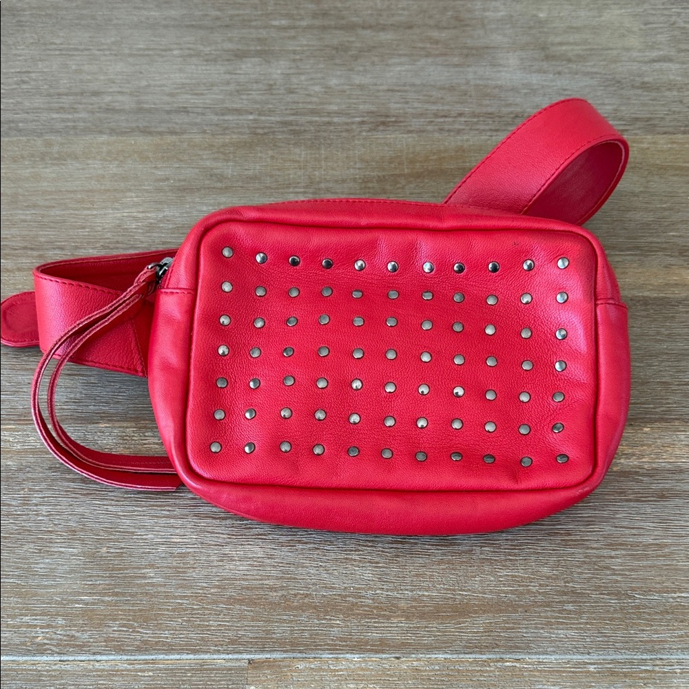 Cleobella Patrice Belt Bag | Red Studded Leather Crossbody Fanny Pack | $103 Ret